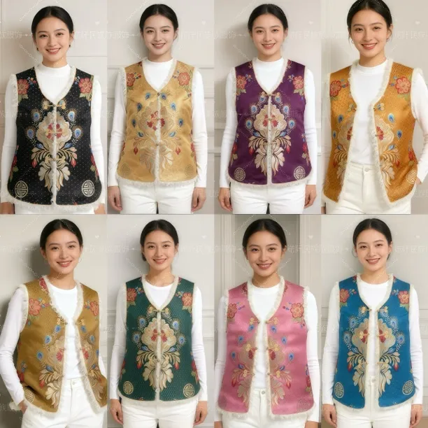 新款藏族女士加绒加厚马甲民族风重工刺绣毛边马夹藏式保暖坎肩