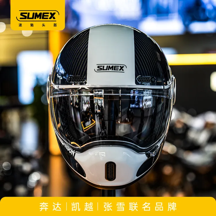 SUMEX速魅穹顶张雪奔达凯越联名碳纤维复古巡航摩托车头盔全盔