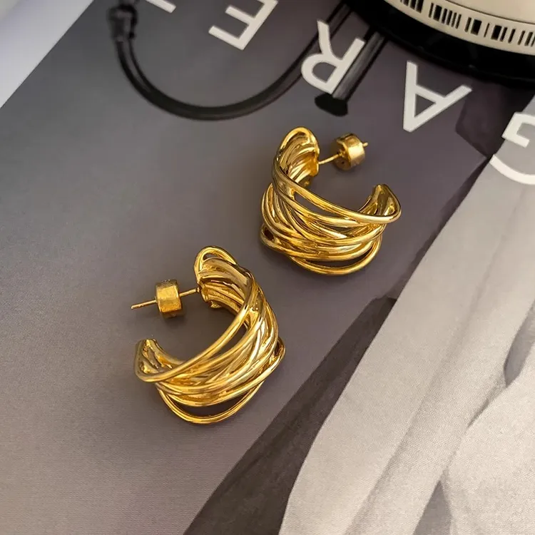 铜合金耳饰 复古高级感镂空金属C形圈圈耳环女小众设计感耳钉耳饰