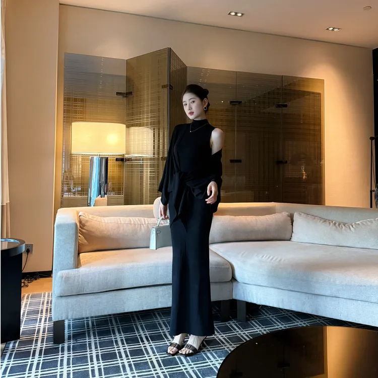 意式时尚复古性感纯欲修身显瘦御姐无袖连衣裙洋气轻熟风气质套装