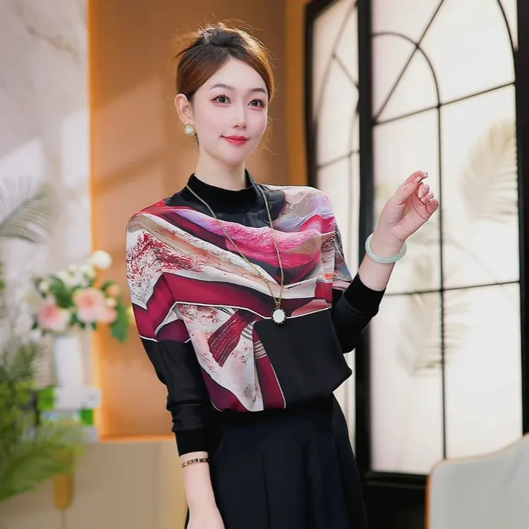 【印象诗章】2025秋冬新款圆领双绉丝百搭长袖宽松T恤打底衫上衣