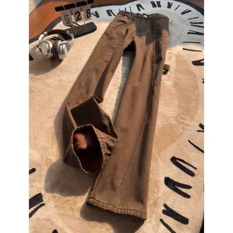 美式复古解构纯棉牛仔裤男款秋冬褶皱遮肉显瘦工装裤潮牌加绒裤子