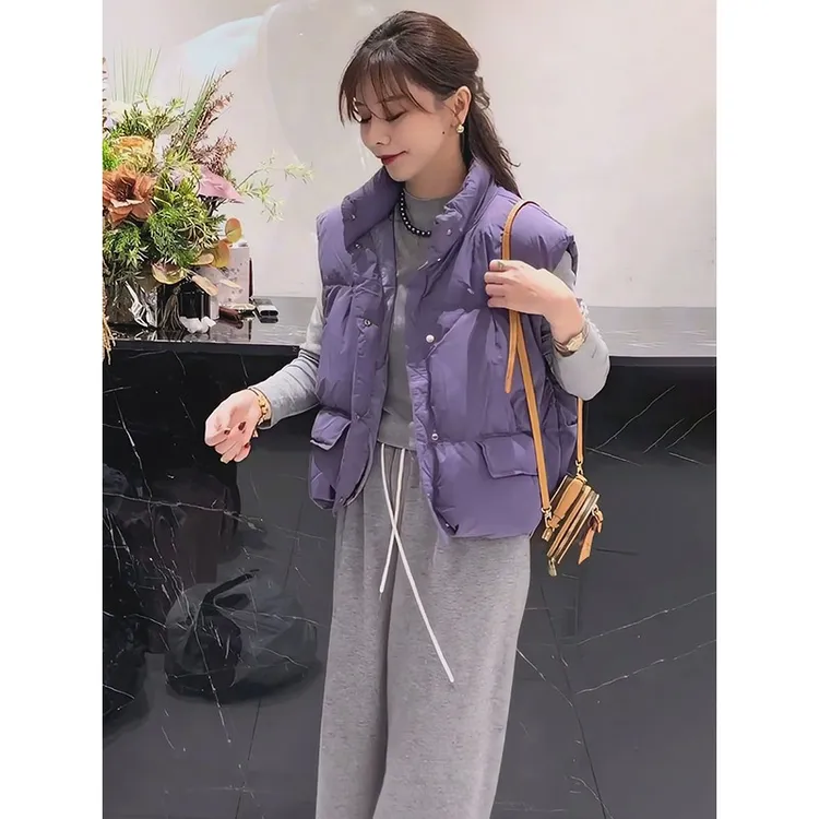 秋冬新款洋气羽绒马夹女短款圆领加厚时尚韩版坎肩马夹休闲女款