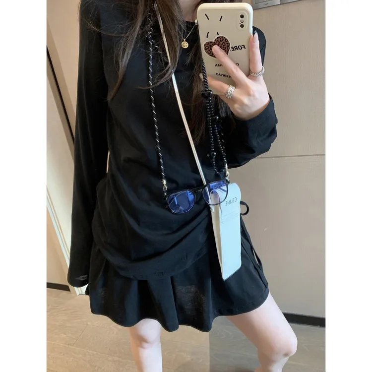 fancccy 天丝露背长袖短裙套装女2025夏季新款垂感舒适凉感两件套