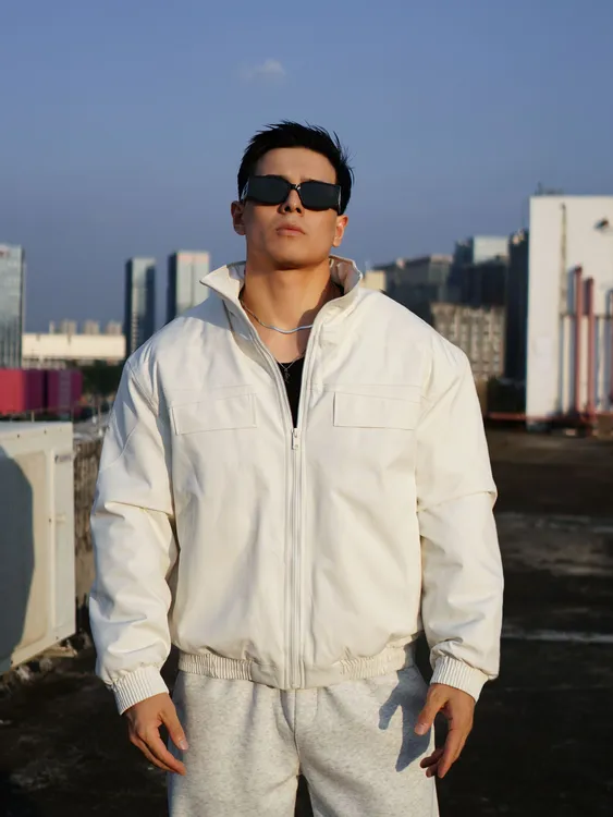 肌肉绅士正肩版轻骑兵夹克棉服多口袋户外防风纯色立领休闲百搭