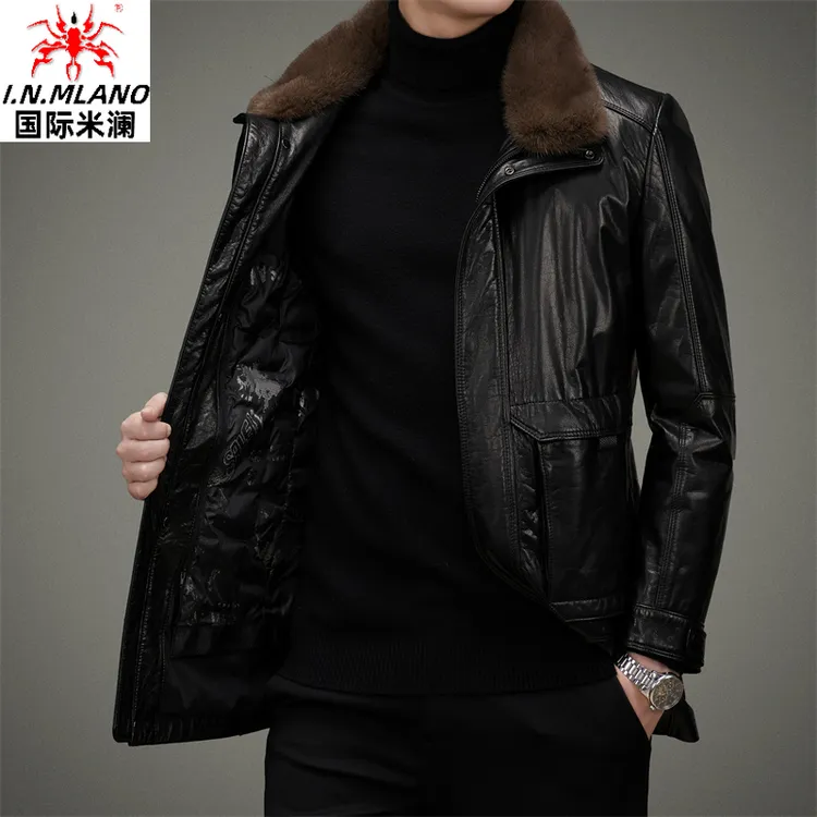 【牛皮加厚皮衣】男士真皮皮衣中长款秋冬海宁皮高档翻领夹克外套男