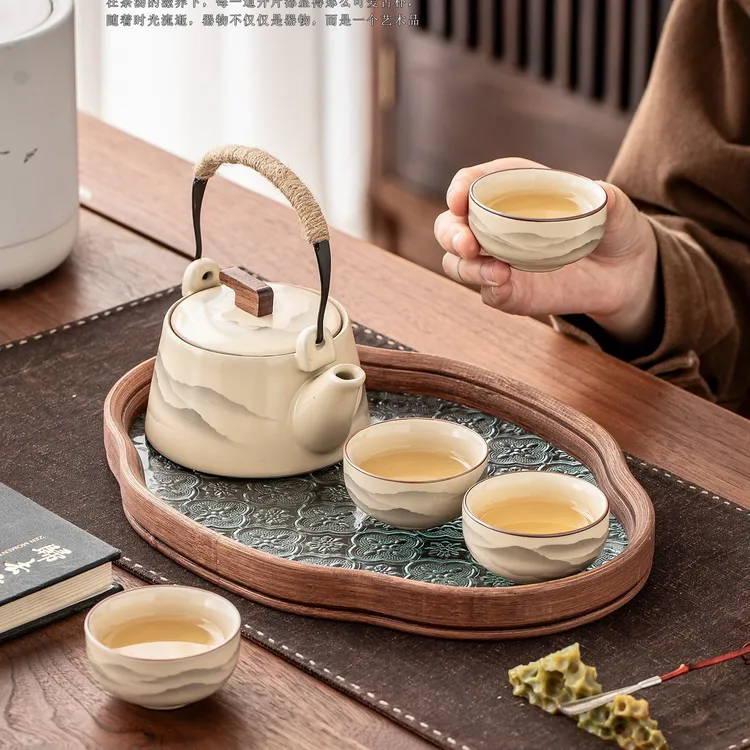 汝窑水墨观山功夫茶具一壶两杯套组中式简约礼盒实用轻奢送人乔迁