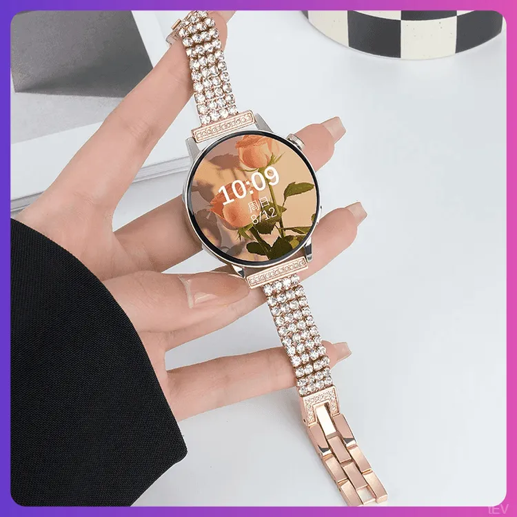 适用华为gt4手表GT5表带gt3pro钻石金属四排钻watch4/3女钢带41mm