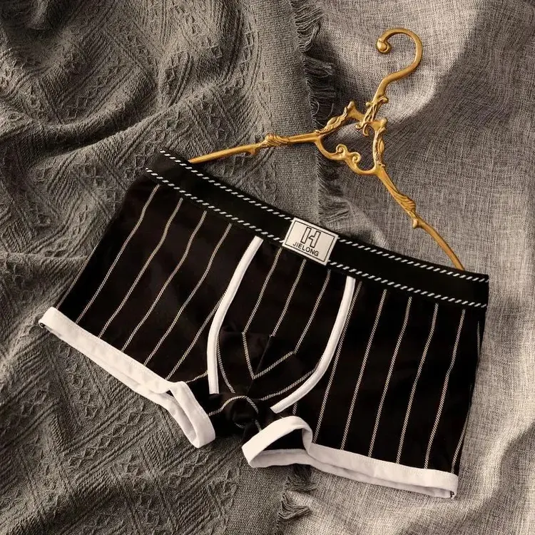 男士内裤棉质个性条纹透气舒适平角裤青年潮流简约运动中腰短裤衩