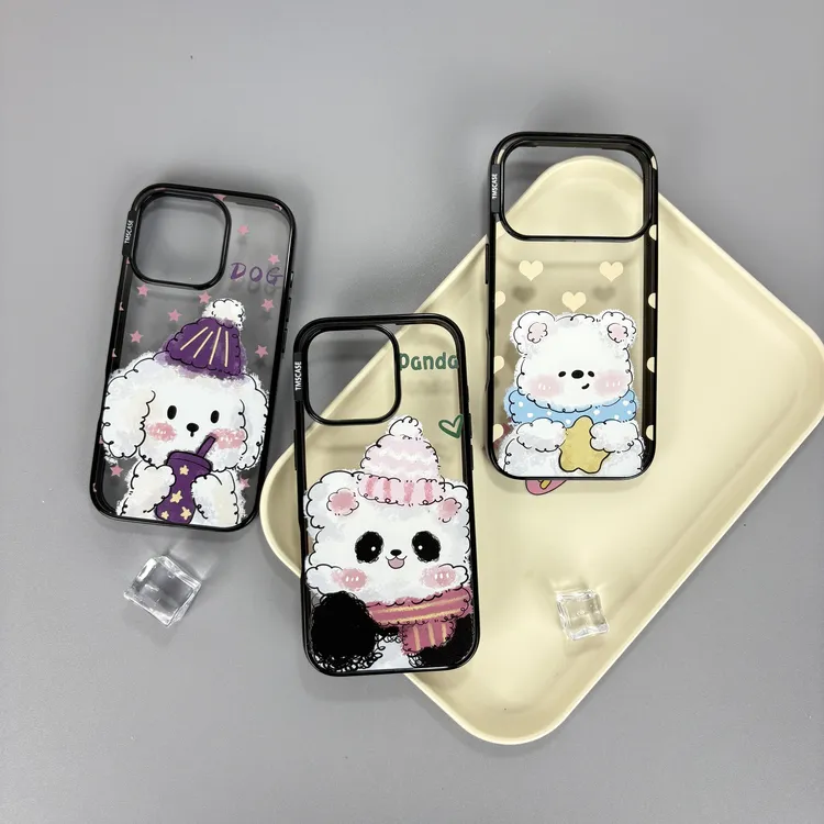 轻薄线条熊猫适用苹果17promax贝贝手机壳iPhone16防摔15亚克力14