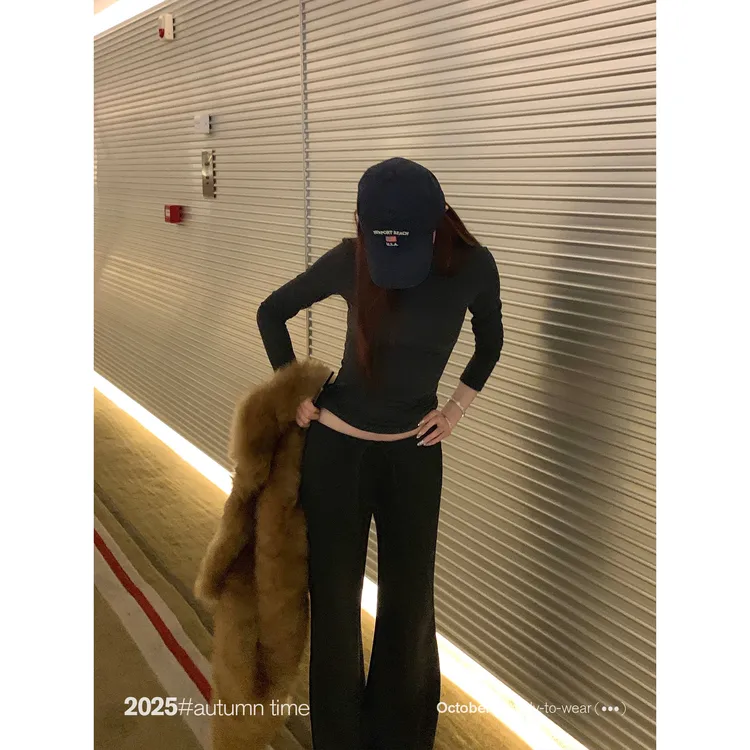 SUNONEONE 修身休闲套装女秋季长袖上衣低腰休闲裤两件套H1478A