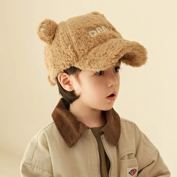 儿童棒球帽子男女童秋冬新款时尚可爱小耳朵保暖帽字母宝宝鸭舌帽