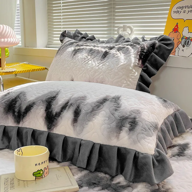 冬季牛奶绒夹棉枕套一对装花边枕头套加厚保暖枕芯套单人单只枕皮