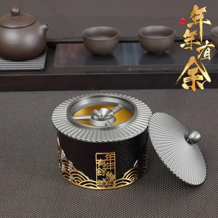 黄铜烟灰缸优质工艺储物生活带盖高颜值高档家用办公烟灰缸家用