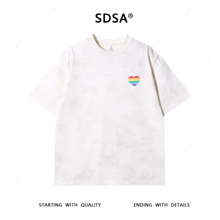SDSA夏季新款男士痞帅韩版简约刺绣爱心设计圆领短袖T恤宽松百搭