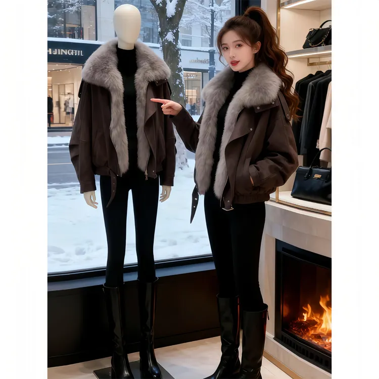 女冬季2025新款设计感夹克加厚保暖外套棉衣大毛领工装派克服棉服