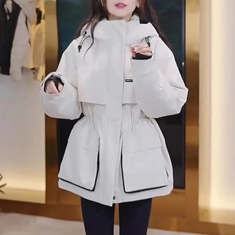 派克棉服女2025冬季新款收腰显瘦冲锋衣时尚连帽保暖工装棉衣外套