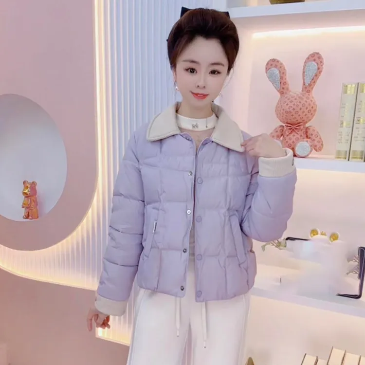 时尚翻领棉服女2025冬季新款洋气宽松显瘦加厚保暖小个子棉衣外套