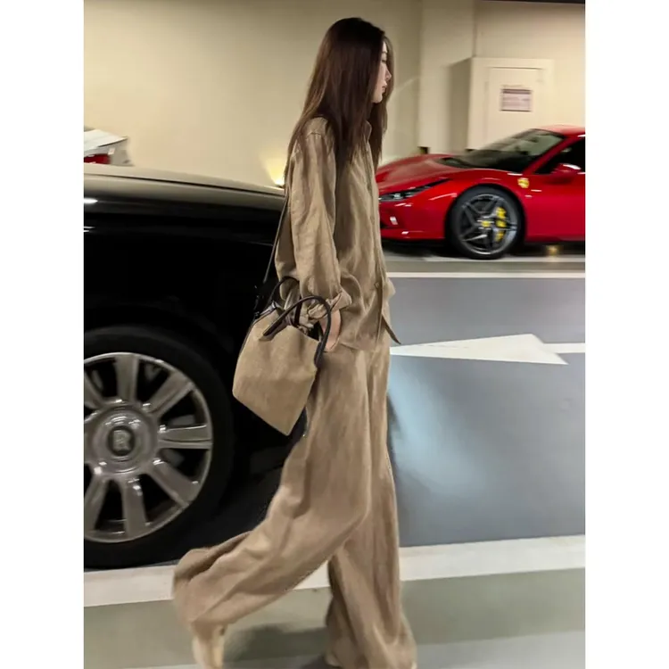老钱风亚麻衬衫套装女夏季慵懒宽松时尚高端棉麻衣长裤两件套