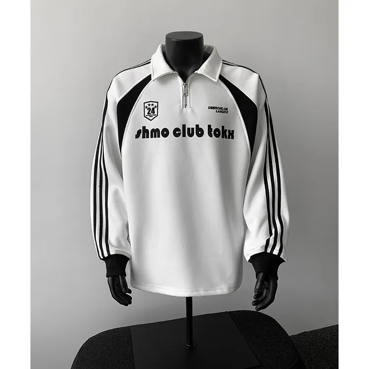 半拉链解构长袖polo衫卫衣男款痞帅高级感球衣风美式高街机车上衣