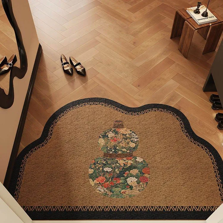 新中式复古福禄丝圈入户门垫玄关蹭土除尘耐磨垫可裁剪定制门外垫