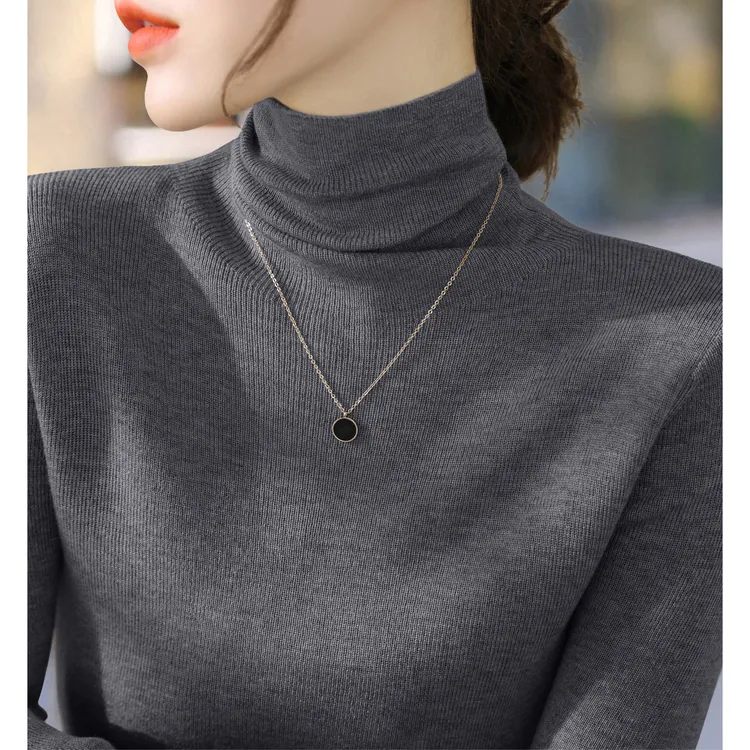 时尚秋冬季堆堆领长袖气质针织高级简约2025年修身打底衫显瘦女装