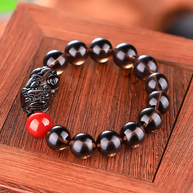 【星光村小飞达人H1248】黑曜石冰曜貔貅单圈手串14mm