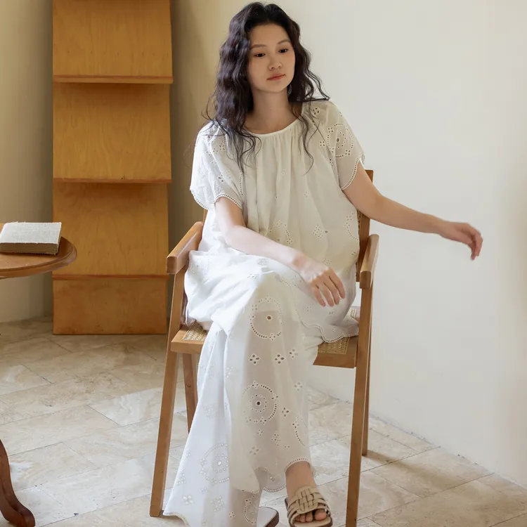 族玛士全棉睡衣女2025新款夏季天纯棉可外穿白色高级感家居服套装
