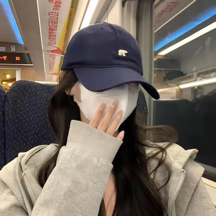大头围棒球帽子女显脸小ins韩版时尚北极熊加大加深刺绣鸭舌帽
