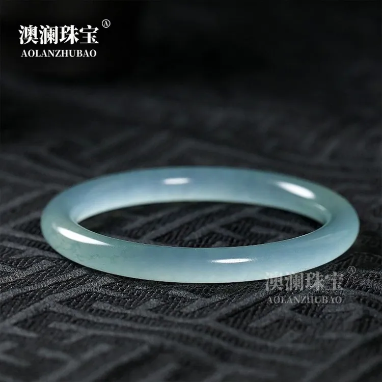 油青色玉手镯女款文艺风细条冰透种浅绿翡翠色玉镯玉石玉器