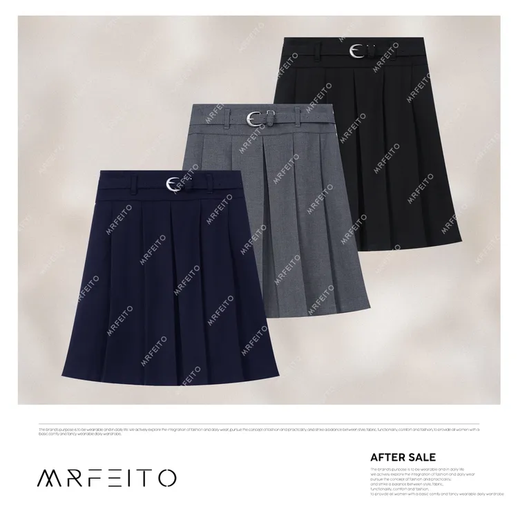 MRFEITO【心动时刻】2025显瘦百搭压褶带腰带半身裙H19Q02C30625