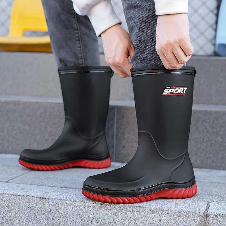 男士厚底防滑雨靴中筒雨鞋男款时尚防水耐磨工作胶鞋户外钓鱼水靴