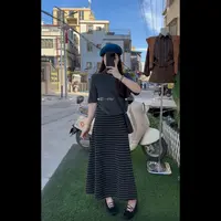 拾一 假日舞会 高级感松紧腰条纹半身裙