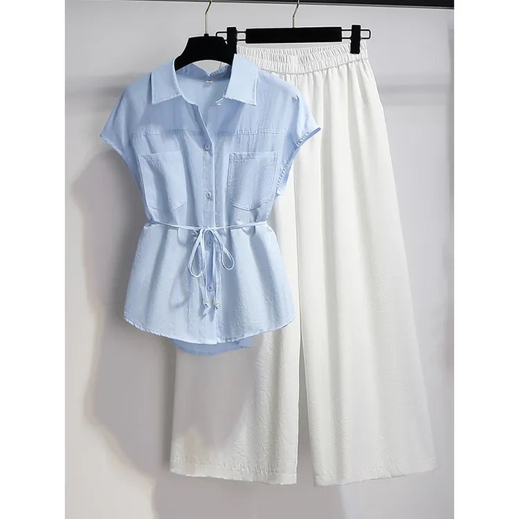 Y1055#套装女2025超火夏装一整套小个子巨好看阔腿裤两件套