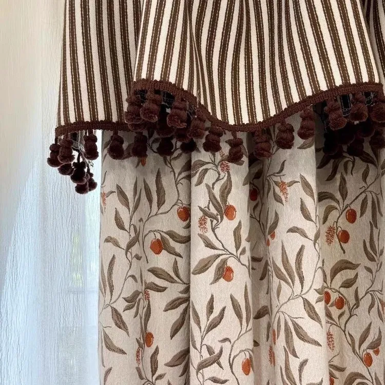 山楂树美式田园风卧室高级感客厅复古法式碎花雪尼尔定制窗帘幔头