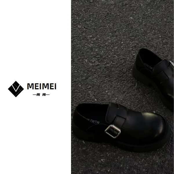 SGIRL TWTW.《圆头大皮鞋》时尚休闲百搭洋气气质黑色英伦风小皮鞋