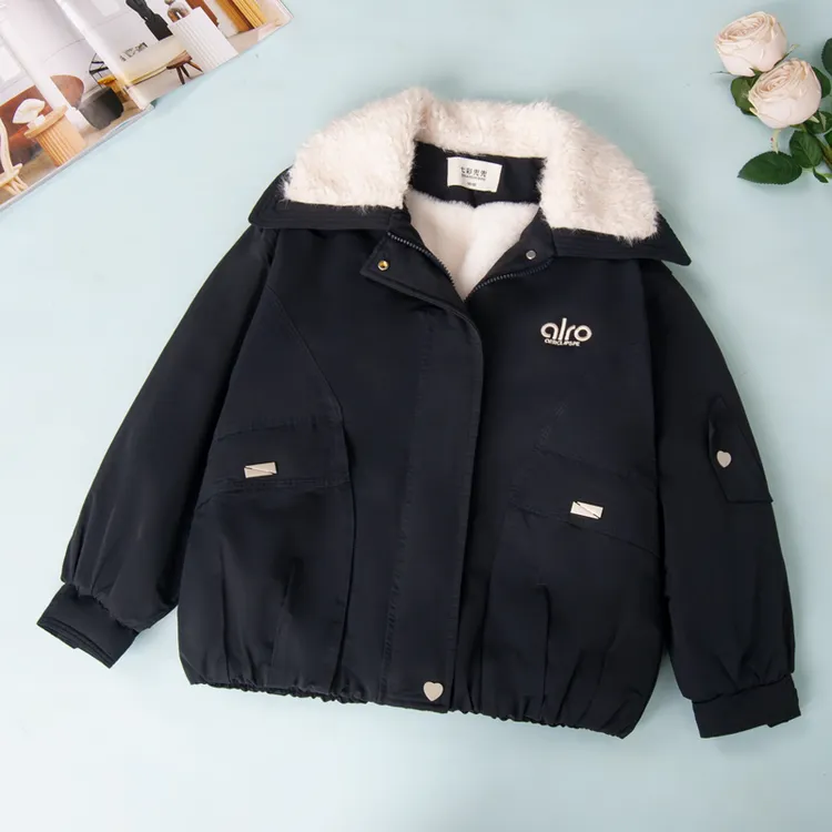 2444【现货】女童外套儿童冬季新款加绒加厚宽松显瘦洋气时髦童装