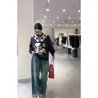 루루가−（史努比天团）韩系新款百搭娃娃领花边蝴蝶时尚设计感长袖卫衣