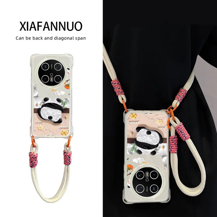 适用华为mate80手机壳四角开孔70pro斜挎带挂绳Promax全包防摔Air