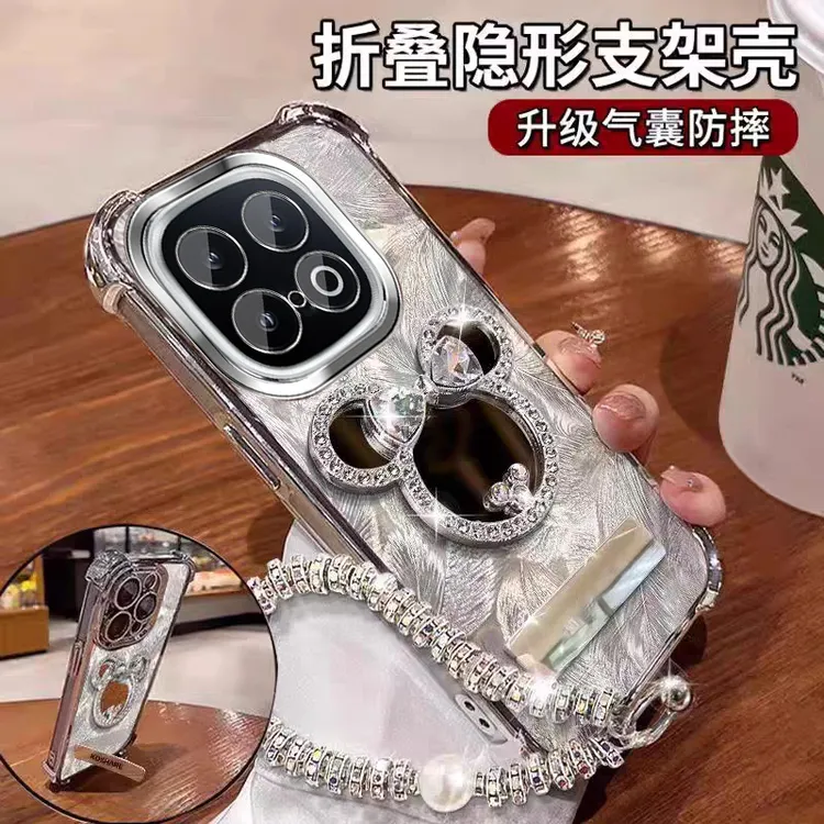 轻奢适用iqooz10turbo+手机壳镜子支架四角防摔带镜头膜女 高颜值