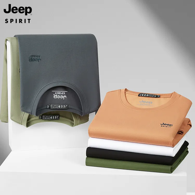 JEEPSPIRIT夏季新款男士圆领短袖T恤时尚休闲丝光棉纯色弹力半袖