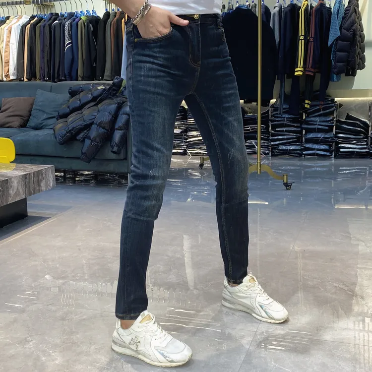 【也许家】新品秋冬男士欧货修身弹力小脚深蓝色欧货牛仔裤LB6907