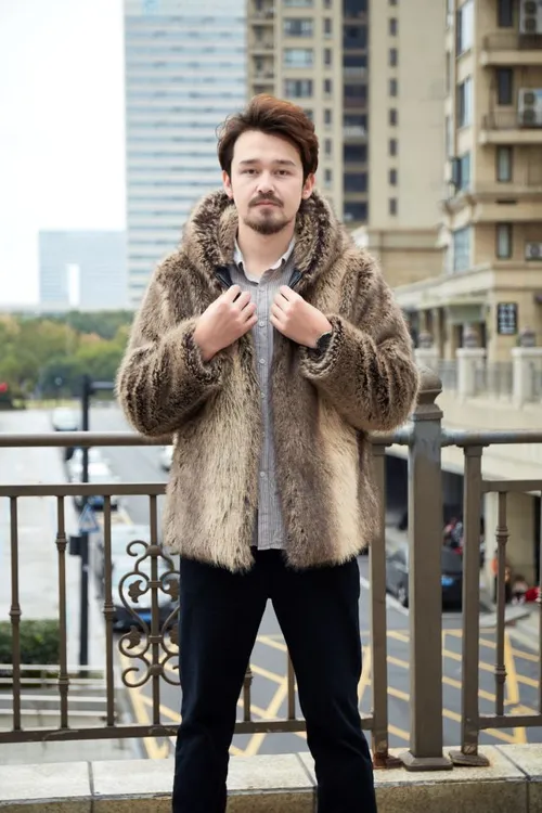 【新疆包邮】2025连帽高端轻奢男士貉绒外套加厚保暖休闲男