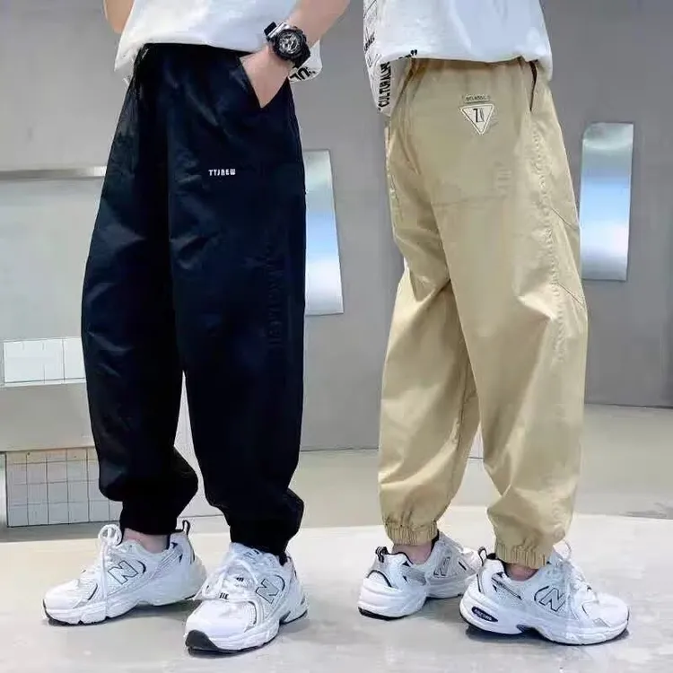 男童夏季防蚊裤2025新款中大童宽松卡其色休闲裤男孩弹力长裤薄款