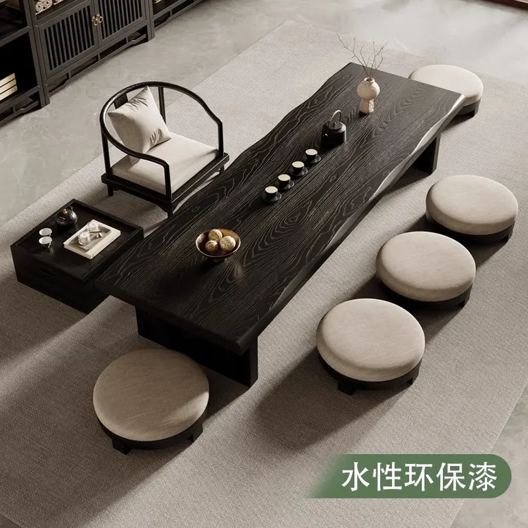 茶室黑色榻榻米茶桌侘寂风茶几桌民宿日式矮桌飘窗炕桌坐地泡茶桌