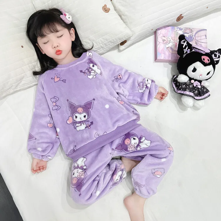 女童法兰绒睡衣2025秋冬季新款儿童睡衣家居服女宝宝加厚两件套