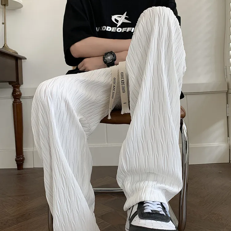 爆款垂感冰丝休闲裤夏季感新款松紧腰长裤宽松直筒休闲西裤男士男