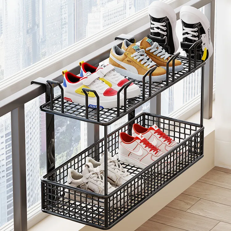 阳台晒鞋架神器防盗窗护栏杆窗外晾衣架窗户窗台室外晾晒凉鞋架子