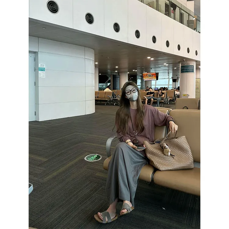 简约慵懒风穿搭套装宽松薄款透气长袖T恤上衣高腰休闲垂感半身裙