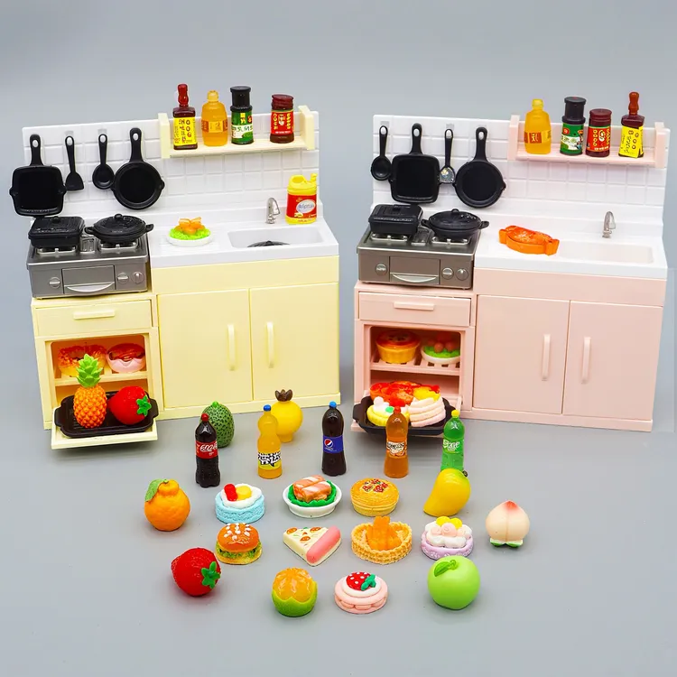 迷你小厨房灶台冰箱仿真儿童过家家小玩具娃娃屋微缩模型场景摆件
